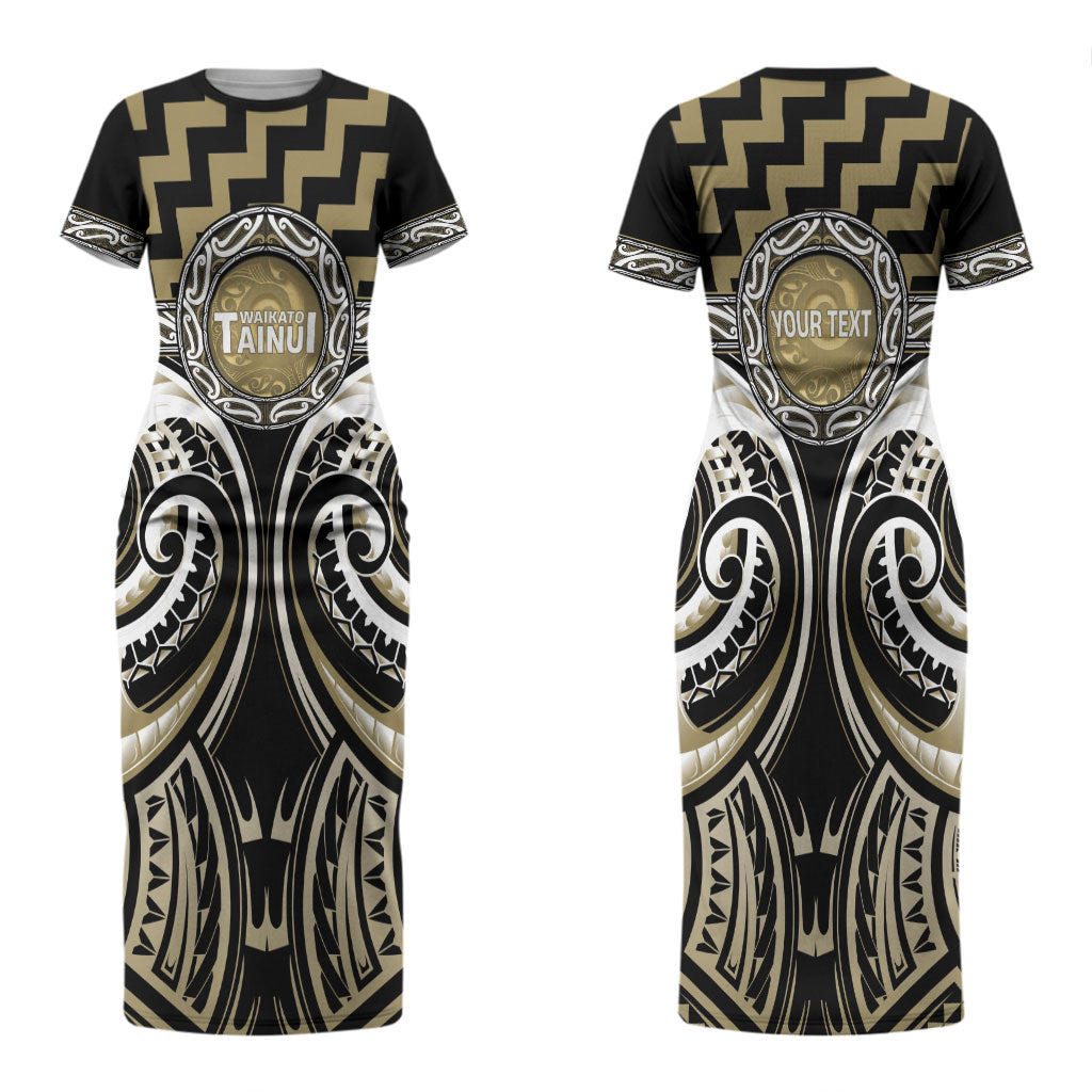 Aotearoa Waikato Tainui Personalised Couples Matching Short Sleeve Bodycon Dress and Long Sleeve Button Shirt Maori Iwi Poutama Puhoro Tattoo LT14 - Polynesian Pride