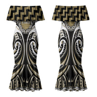 Aotearoa Waikato Tainui Personalised Family Matching Mermaid Dress and Hawaiian Shirt Maori Iwi Poutama Puhoro Tattoo LT14 Mom's Dress Old Yellow - Polynesian Pride