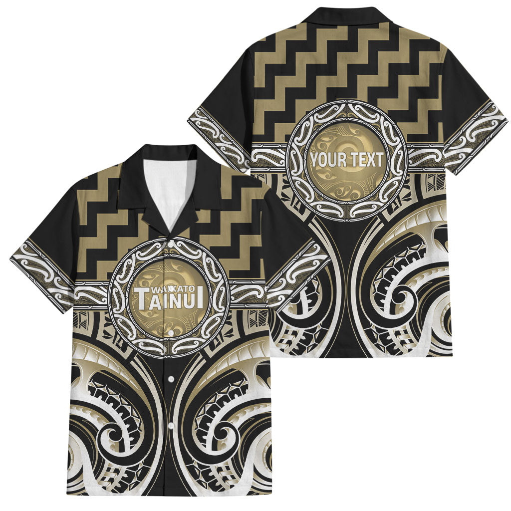 Aotearoa Waikato Tainui Personalised Family Matching Off The Shoulder Long Sleeve Dress and Hawaiian Shirt Maori Iwi Poutama Puhoro Tattoo LT14 Dad's Shirt - Short Sleeve Old Yellow - Polynesian Pride