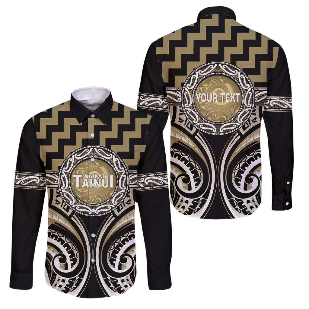 Aotearoa Waikato Tainui Personalised Family Matching Off The Shoulder Long Sleeve Dress and Hawaiian Shirt Maori Iwi Poutama Puhoro Tattoo LT14 Dad's Shirt - Long Sleeve Old Yellow - Polynesian Pride