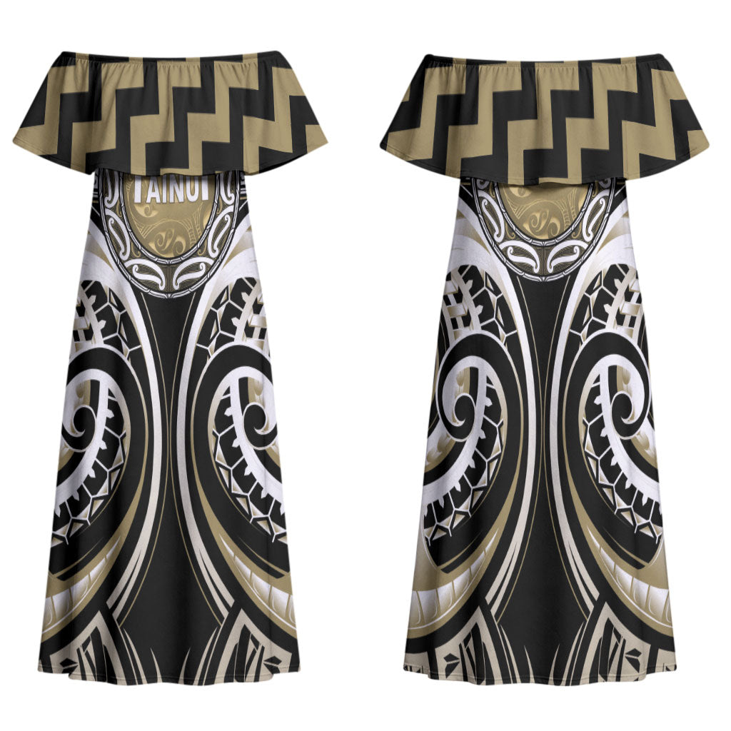 Aotearoa Waikato Tainui Personalised Family Matching Off Shoulder Maxi Dress and Hawaiian Shirt Maori Iwi Poutama Puhoro Tattoo LT14 Mom's Dress Old Yellow - Polynesian Pride