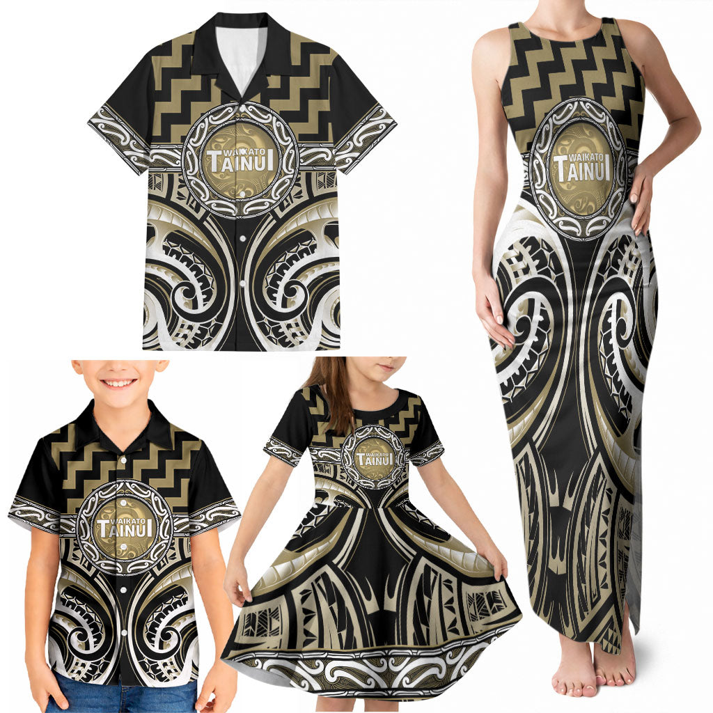 Aotearoa Waikato Tainui Personalised Family Matching Tank Maxi Dress and Hawaiian Shirt Maori Iwi Poutama Puhoro Tattoo LT14 - Polynesian Pride
