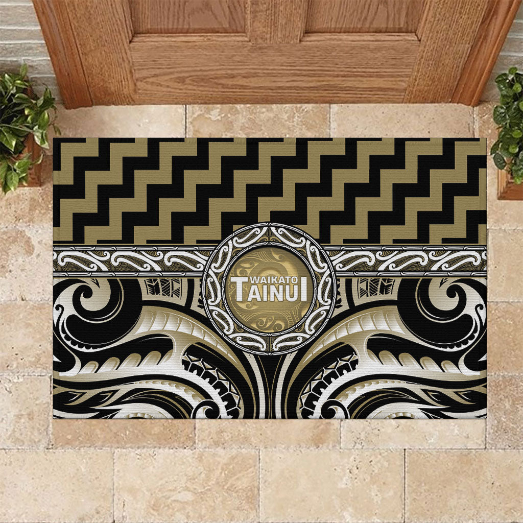 Aotearoa Waikato Tainui Rubber Doormat Maori Iwi Poutama Puhoro Tattoo LT14 Old Yellow - Polynesian Pride
