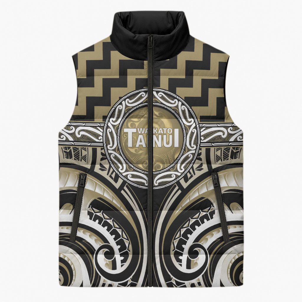 Aotearoa Waikato Tainui Personalised Sleeveless Puffer Jacket Maori Iwi Poutama Puhoro Tattoo LT14 Unisex Old Yellow - Polynesian Pride