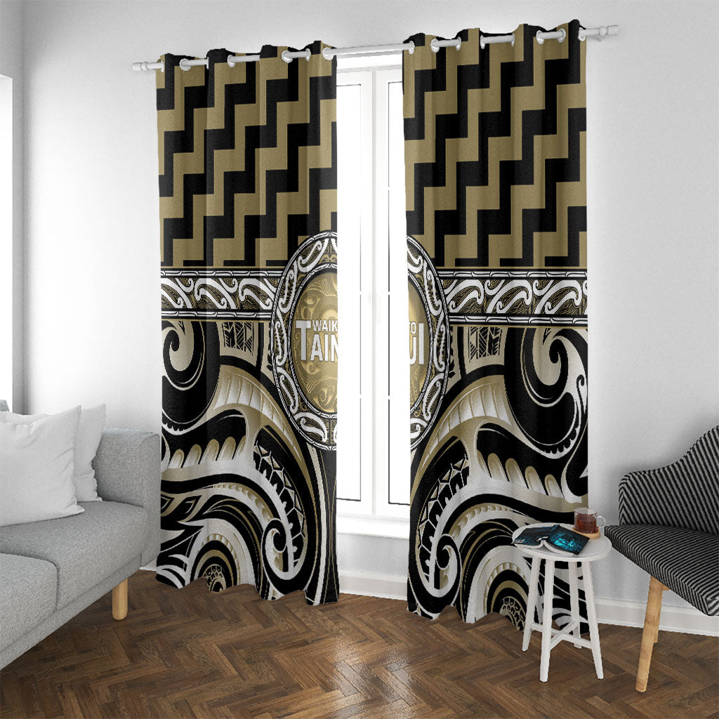 Aotearoa Waikato Tainui Window Curtain Maori Iwi Poutama Puhoro Tattoo LT14 With Grommets Old Yellow - Polynesian Pride