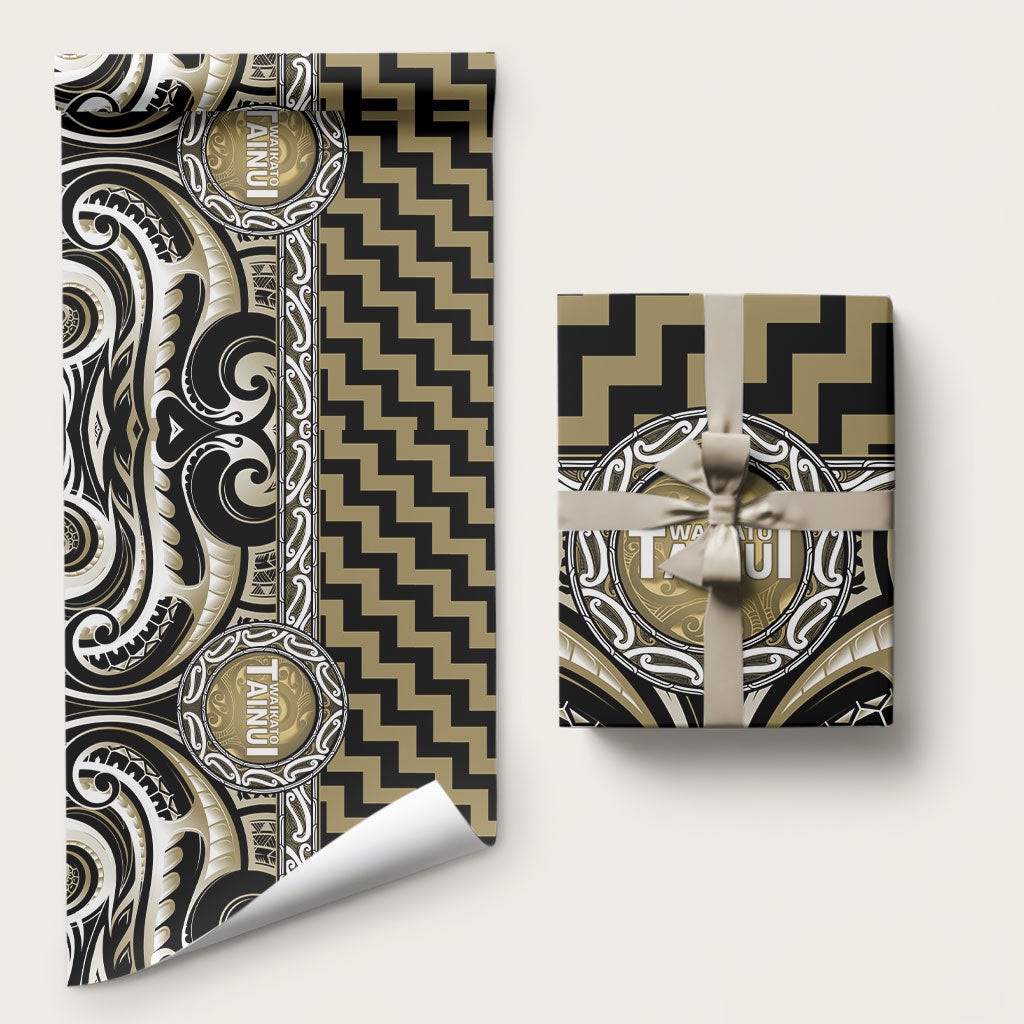 Aotearoa Waikato Tainui Wrapping Paper Maori Iwi Poutama Puhoro Tattoo LT14 58" × 23" Old Yellow - Polynesian Pride