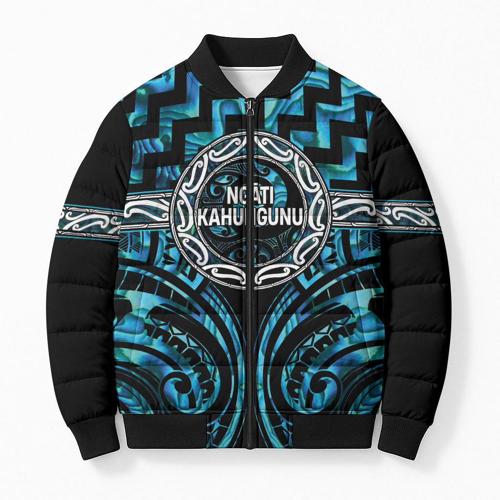 Aotearoa Ngati Kahungunu Personalised Bomber Puffer Jacket Maori Iwi Poutama Puhoro Tattoo LT14 Unisex Turquoise - Polynesian Pride