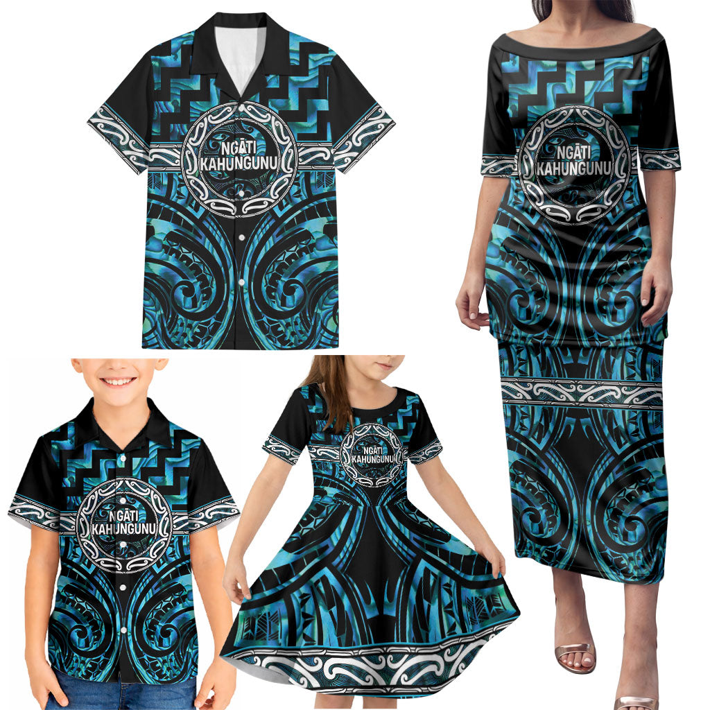 Aotearoa Ngati Kahungunu Personalised Family Matching Puletasi and Hawaiian Shirt Maori Iwi Poutama Puhoro Tattoo LT14 - Polynesian Pride