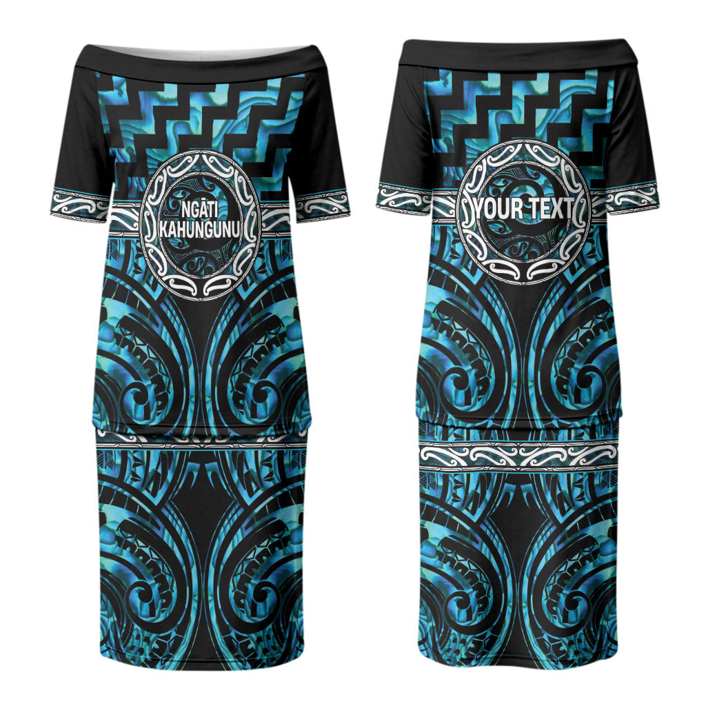 Aotearoa Ngati Kahungunu Personalised Family Matching Puletasi and Hawaiian Shirt Maori Iwi Poutama Puhoro Tattoo LT14 Mom's Dress Turquoise - Polynesian Pride