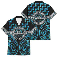 Aotearoa Ngati Kahungunu Personalised Family Matching Summer Maxi Dress and Hawaiian Shirt Maori Iwi Poutama Puhoro Tattoo LT14 Dad's Shirt - Short Sleeve Turquoise - Polynesian Pride