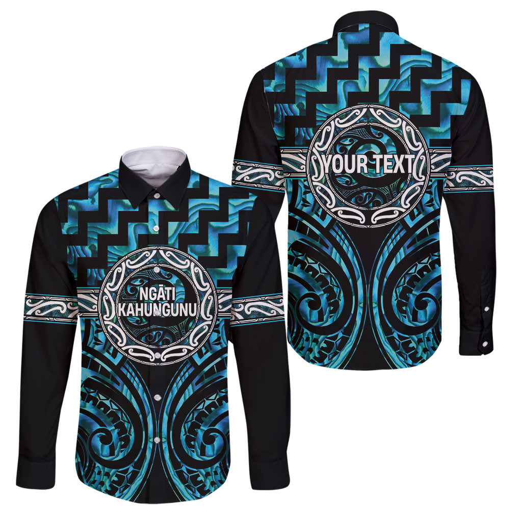 Aotearoa Ngati Kahungunu Personalised Family Matching Summer Maxi Dress and Hawaiian Shirt Maori Iwi Poutama Puhoro Tattoo LT14 Dad's Shirt - Long Sleeve Turquoise - Polynesian Pride
