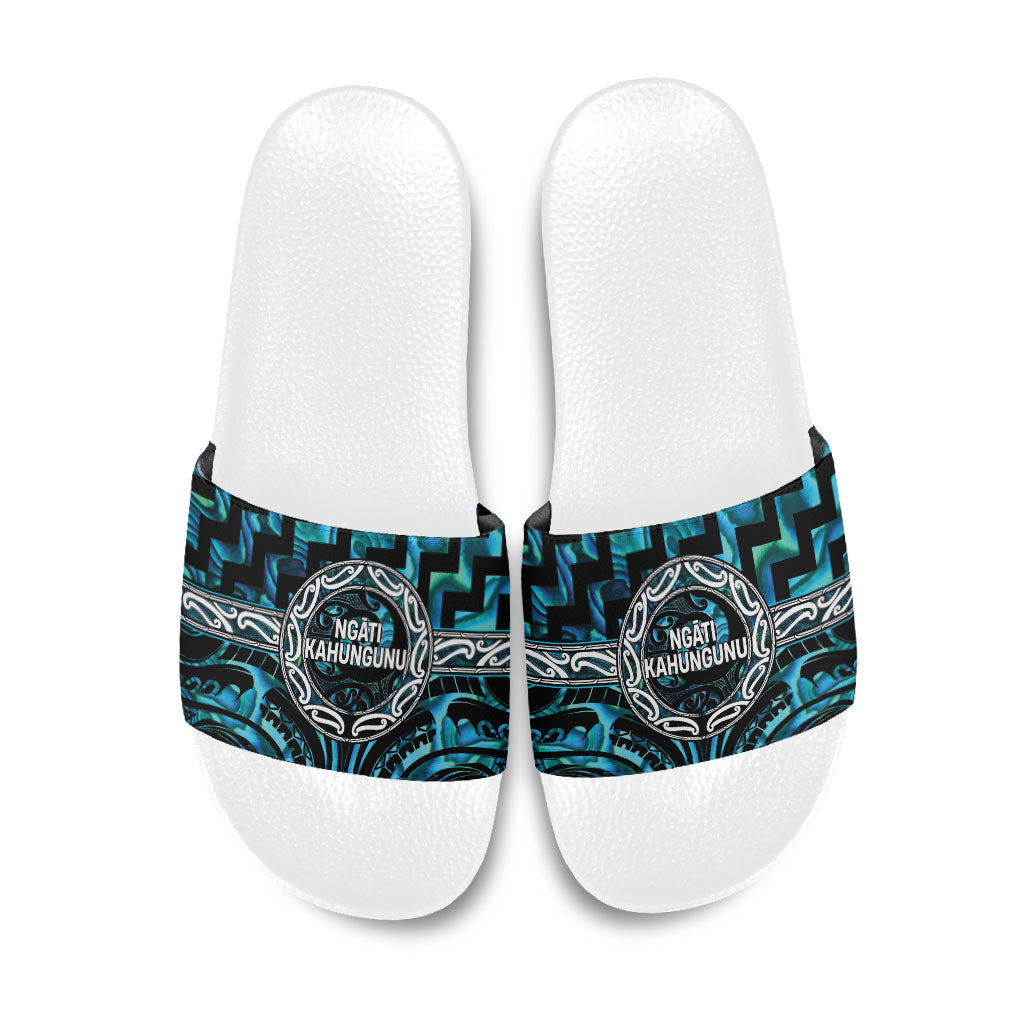 Aotearoa Ngati Kahungunu Slide Sandals Maori Iwi Poutama Puhoro Tattoo LT14 Turquoise - Polynesian Pride