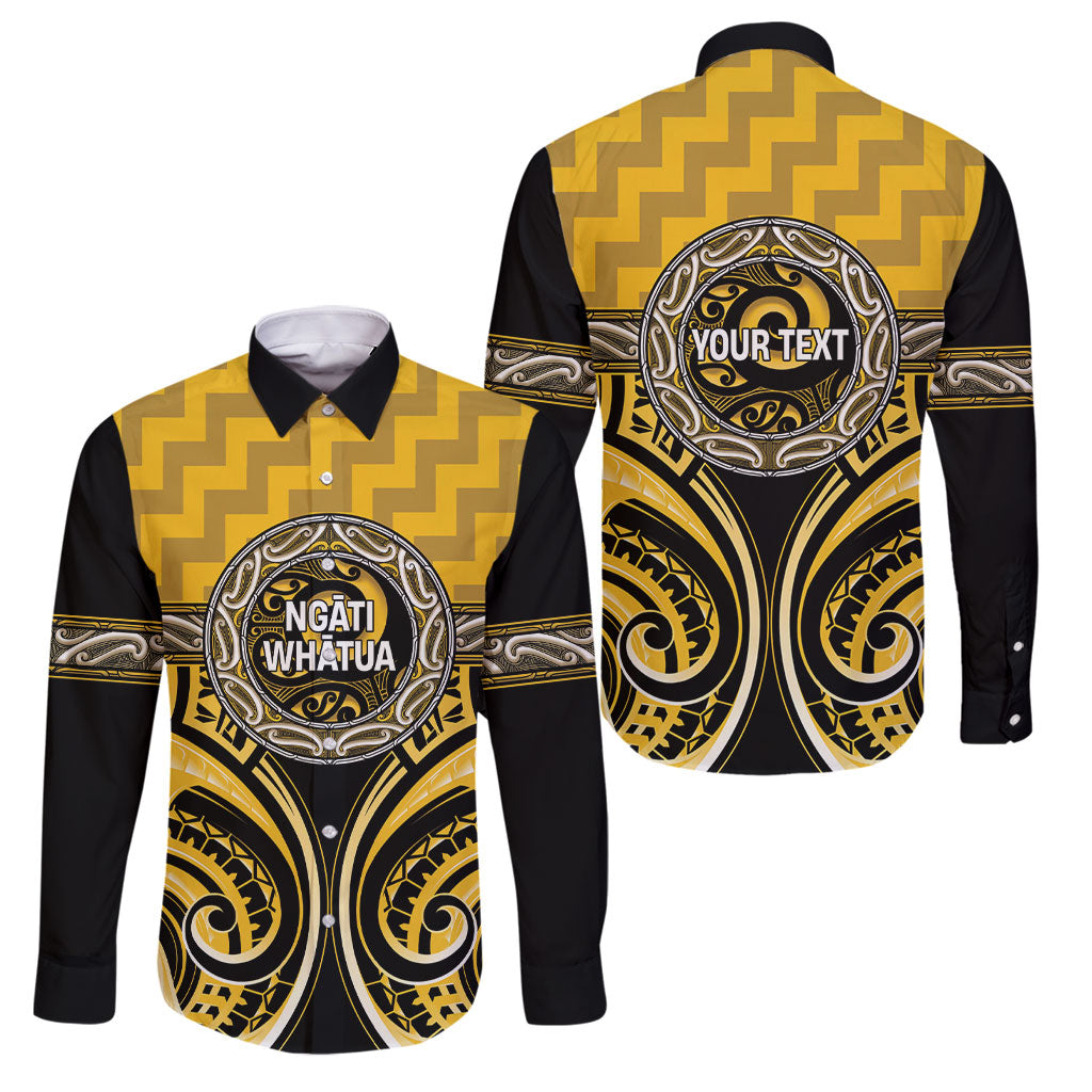 Aotearoa Ngati Whatua Personalised Family Matching Short Sleeve Bodycon Dress and Hawaiian Shirt Maori Iwi Poutama Puhoro Tattoo LT14 Dad's Shirt - Long Sleeve Yellow - Polynesian Pride