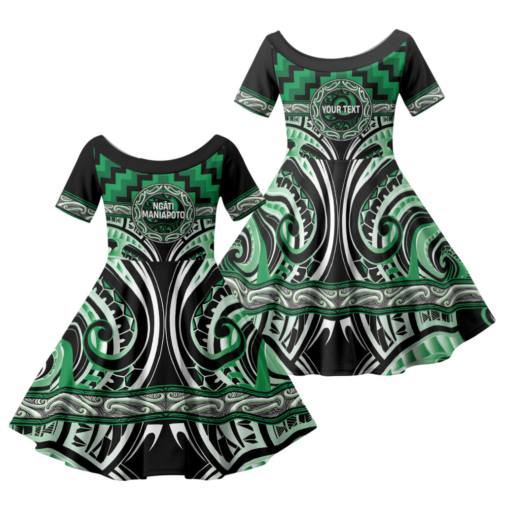 Aotearoa Ngati Maniapoto Personalised Family Matching Mermaid Dress and Hawaiian Shirt Maori Iwi Poutama Puhoro Tattoo LT14 Daughter's Dress Green - Polynesian Pride