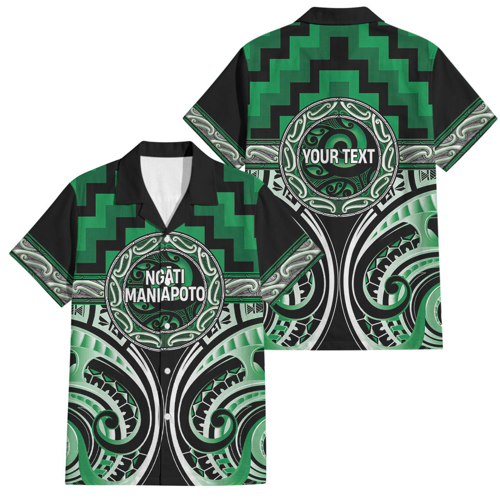 Aotearoa Ngati Maniapoto Personalised Family Matching Puletasi and Hawaiian Shirt Maori Iwi Poutama Puhoro Tattoo LT14 Dad's Shirt - Short Sleeve Green - Polynesian Pride