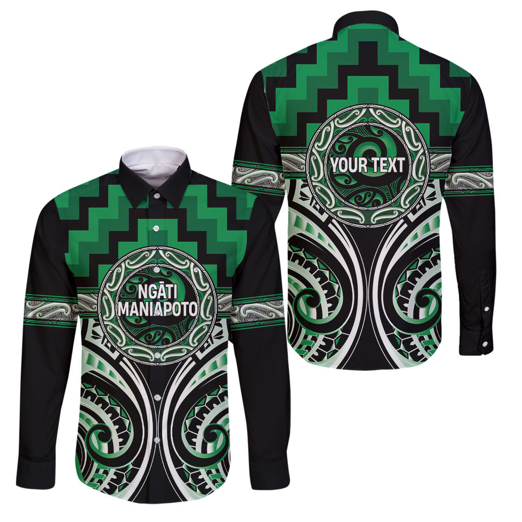 Aotearoa Ngati Maniapoto Personalised Family Matching Short Sleeve Bodycon Dress and Hawaiian Shirt Maori Iwi Poutama Puhoro Tattoo LT14 Dad's Shirt - Long Sleeve Green - Polynesian Pride