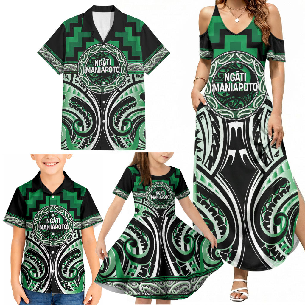 Aotearoa Ngati Maniapoto Personalised Family Matching Summer Maxi Dress and Hawaiian Shirt Maori Iwi Poutama Puhoro Tattoo LT14 - Polynesian Pride