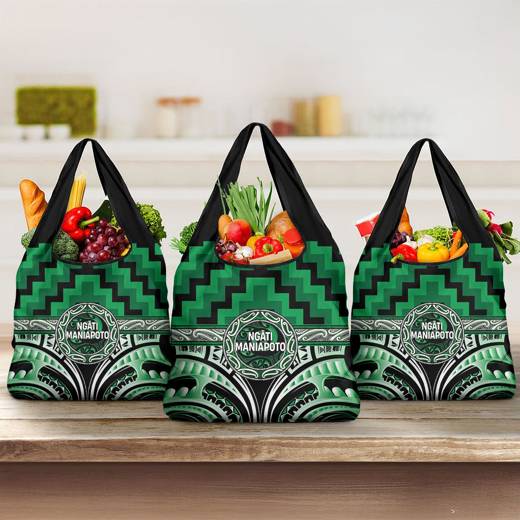 Aotearoa Ngati Maniapoto Grocery Bag Maori Iwi Poutama Puhoro Tattoo LT14 3-pack One Size Green - Polynesian Pride