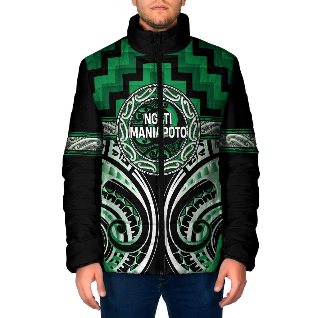 Aotearoa Ngati Maniapoto Personalised Padded Jacket Maori Iwi Poutama Puhoro Tattoo LT14 Men Green - Polynesian Pride