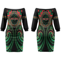 Aotearoa Ngai Tuhoe Personalised Couples Matching Off The Shoulder Long Sleeve Dress and Hawaiian Shirt Maori Iwi Poutama Puhoro Tattoo LT14 - Polynesian Pride