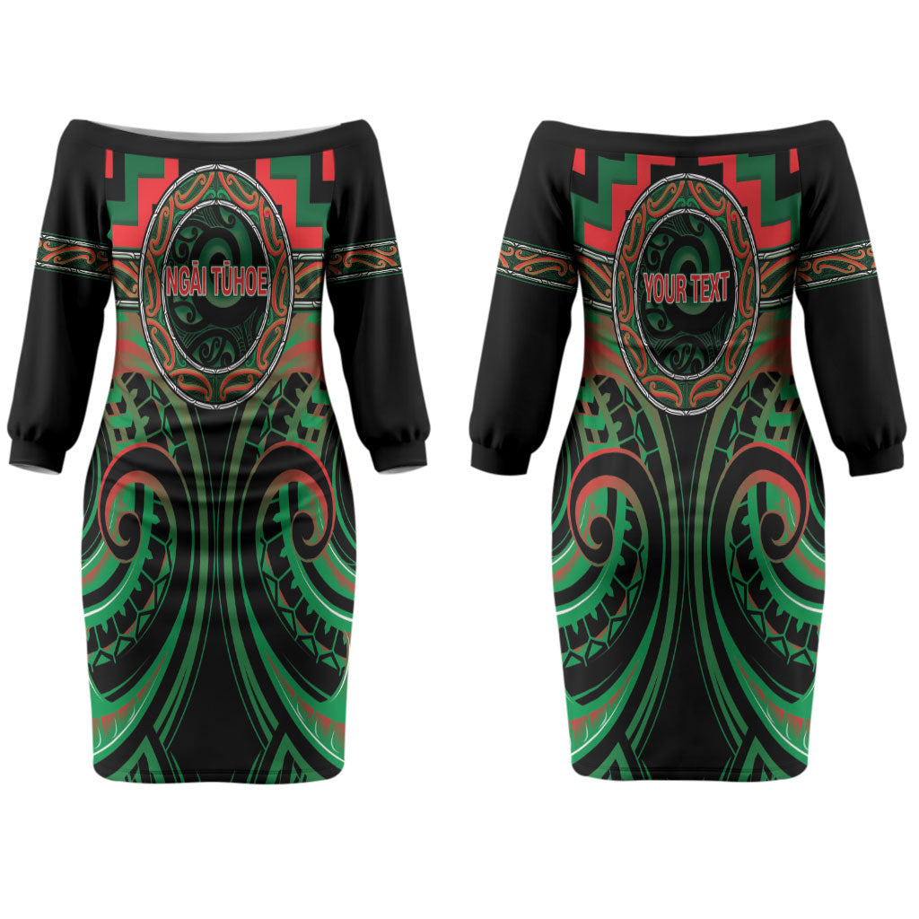 Aotearoa Ngai Tuhoe Personalised Couples Matching Off The Shoulder Long Sleeve Dress and Long Sleeve Button Shirt Maori Iwi Poutama Puhoro Tattoo LT14 - Polynesian Pride