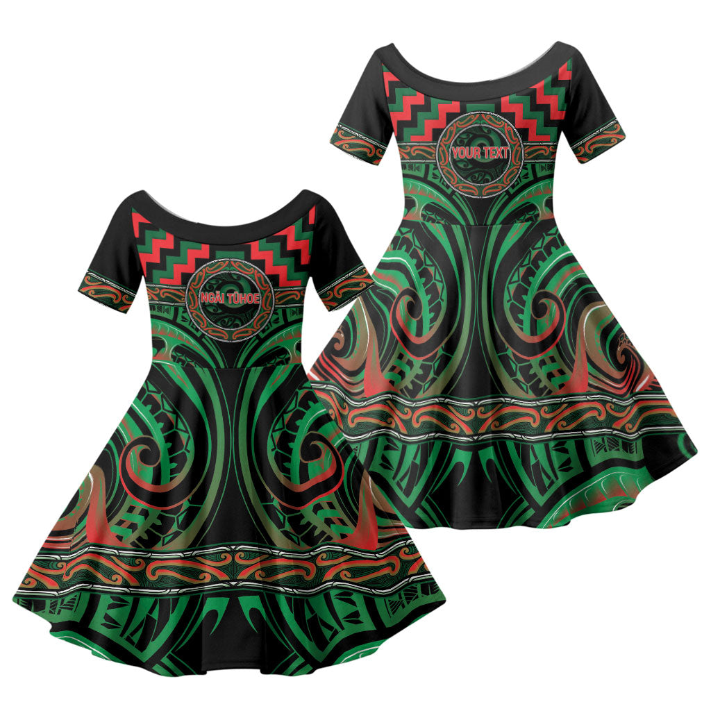 Aotearoa Ngai Tuhoe Personalised Family Matching Mermaid Dress and Hawaiian Shirt Maori Iwi Poutama Puhoro Tattoo LT14 Daughter's Dress Green - Polynesian Pride
