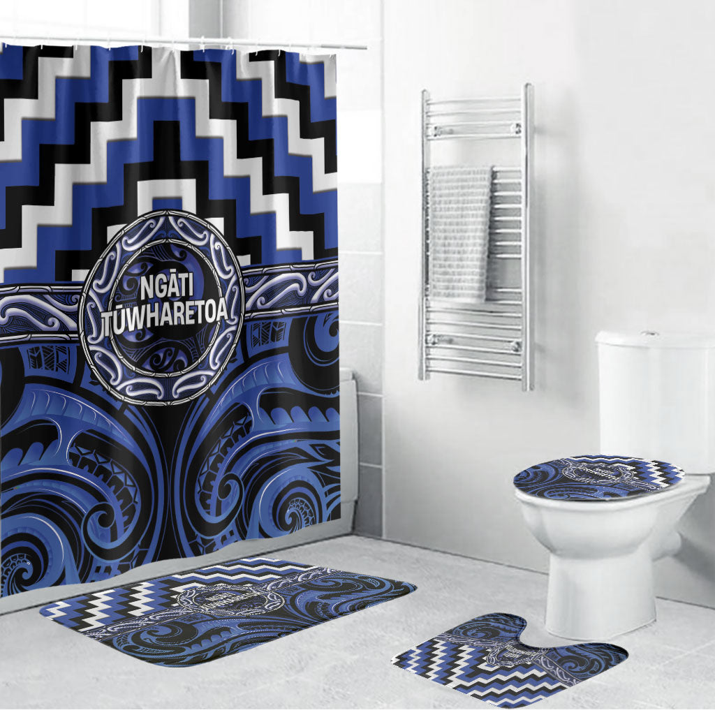 Aotearoa Ngati Tuwharetoa Bathroom Set Maori Iwi Poutama Puhoro Tattoo LT14 Bathroom Set (4 pcs) Blue - Polynesian Pride