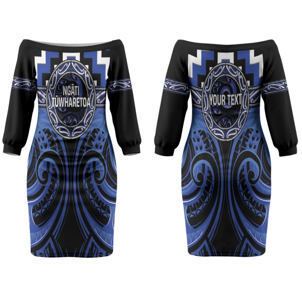Aotearoa Ngati Tuwharetoa Personalised Couples Matching Off The Shoulder Long Sleeve Dress and Hawaiian Shirt Maori Iwi Poutama Puhoro Tattoo LT14 - Polynesian Pride