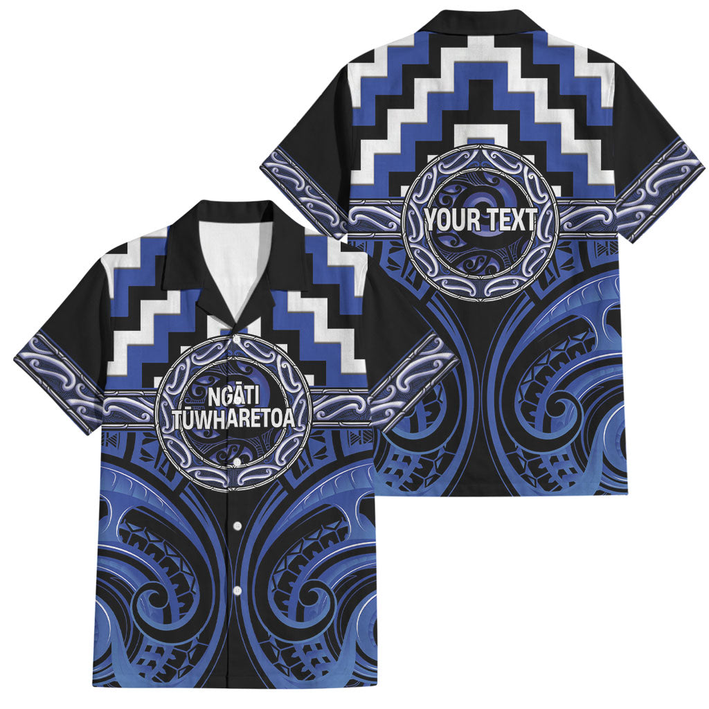 Aotearoa Ngati Tuwharetoa Personalised Family Matching Off The Shoulder Long Sleeve Dress and Hawaiian Shirt Maori Iwi Poutama Puhoro Tattoo LT14 Dad's Shirt - Short Sleeve Blue - Polynesian Pride