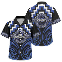 Aotearoa Ngati Tuwharetoa Personalised Family Matching Off The Shoulder Long Sleeve Dress and Hawaiian Shirt Maori Iwi Poutama Puhoro Tattoo LT14 Son's Shirt Blue - Polynesian Pride
