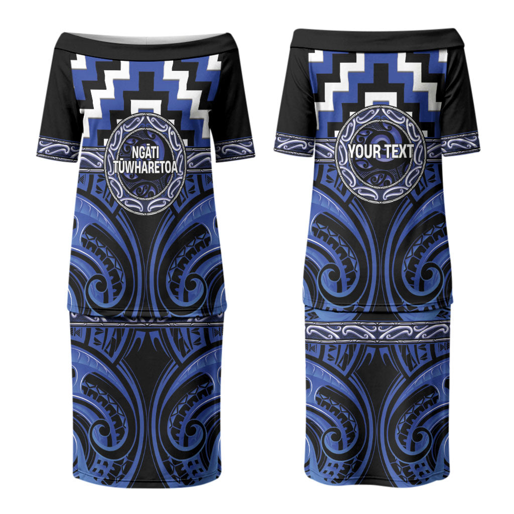 Aotearoa Ngati Tuwharetoa Personalised Family Matching Puletasi and Hawaiian Shirt Maori Iwi Poutama Puhoro Tattoo LT14 Mom's Dress Blue - Polynesian Pride