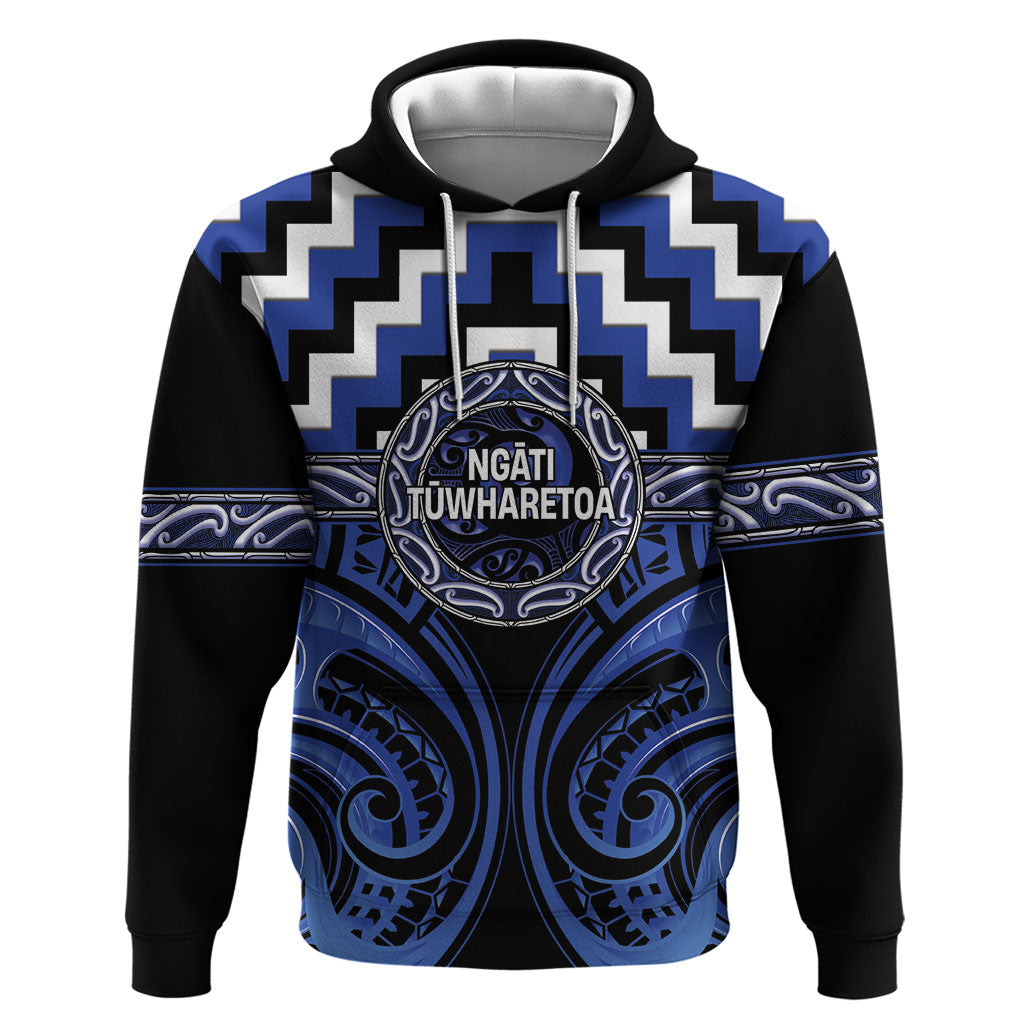 Aotearoa Ngati Tuwharetoa Personalised Hoodie Maori Iwi Poutama Puhoro Tattoo LT14 Pullover Hoodie Blue - Polynesian Pride
