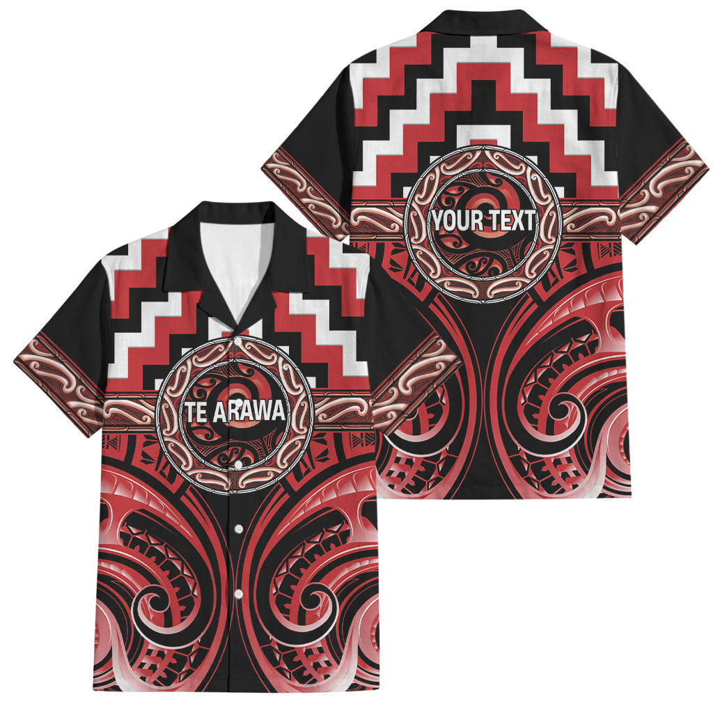 Aotearoa Te Arawa Personalised Family Matching Off Shoulder Maxi Dress and Hawaiian Shirt Maori Iwi Poutama Puhoro Tattoo LT14 Dad's Shirt - Short Sleeve Red - Polynesian Pride