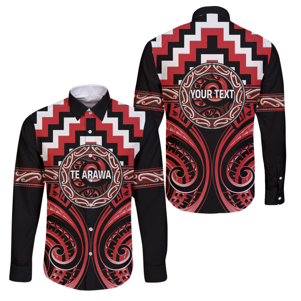 Aotearoa Te Arawa Personalised Family Matching Puletasi and Hawaiian Shirt Maori Iwi Poutama Puhoro Tattoo LT14 Dad's Shirt - Long Sleeve Red - Polynesian Pride