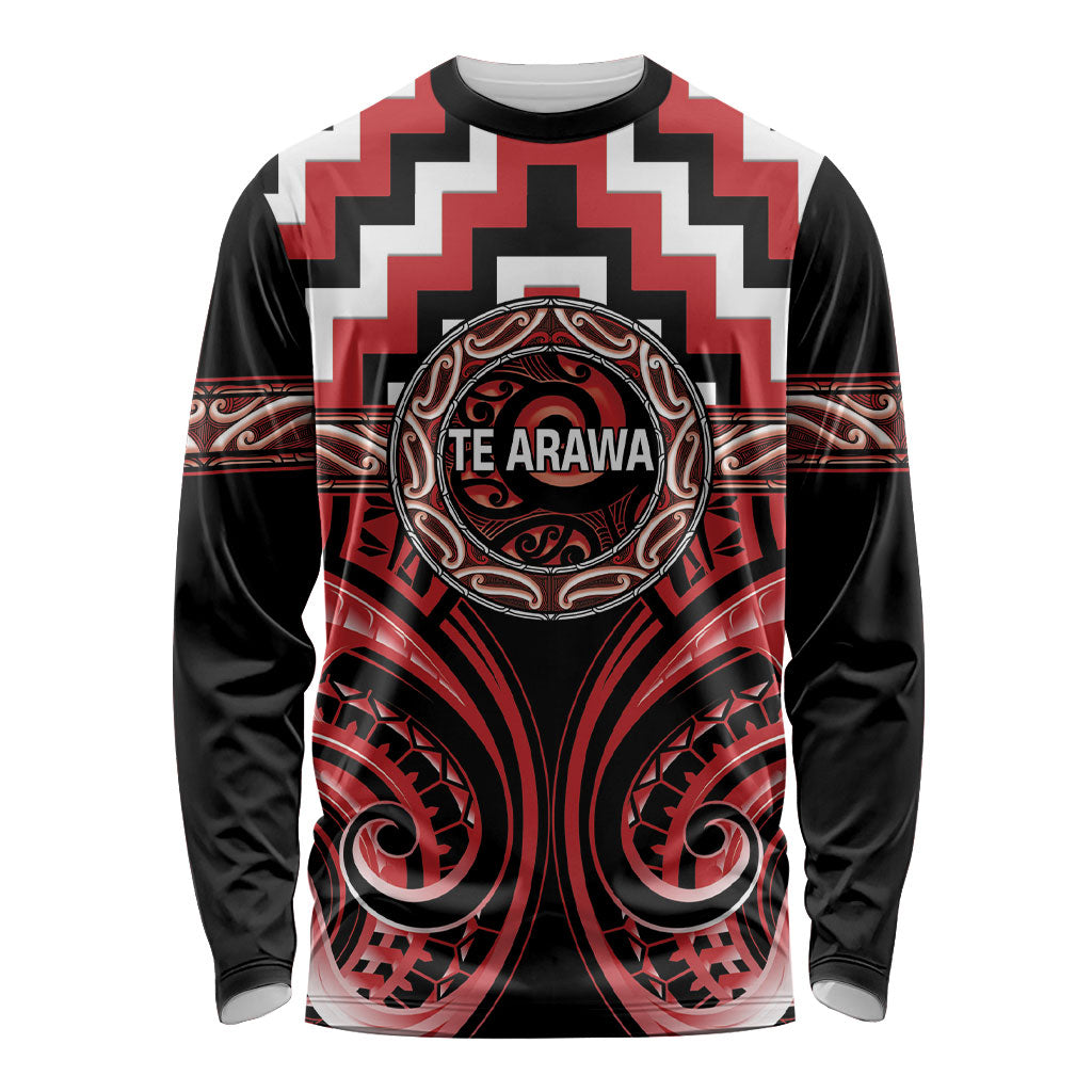 Aotearoa Te Arawa Personalised Long Sleeve Shirt Maori Iwi Poutama Puhoro Tattoo LT14 Unisex Red - Polynesian Pride