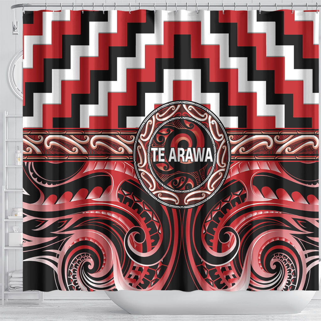 Aotearoa Te Arawa Shower Curtain Maori Iwi Poutama Puhoro Tattoo LT14 - Polynesian Pride