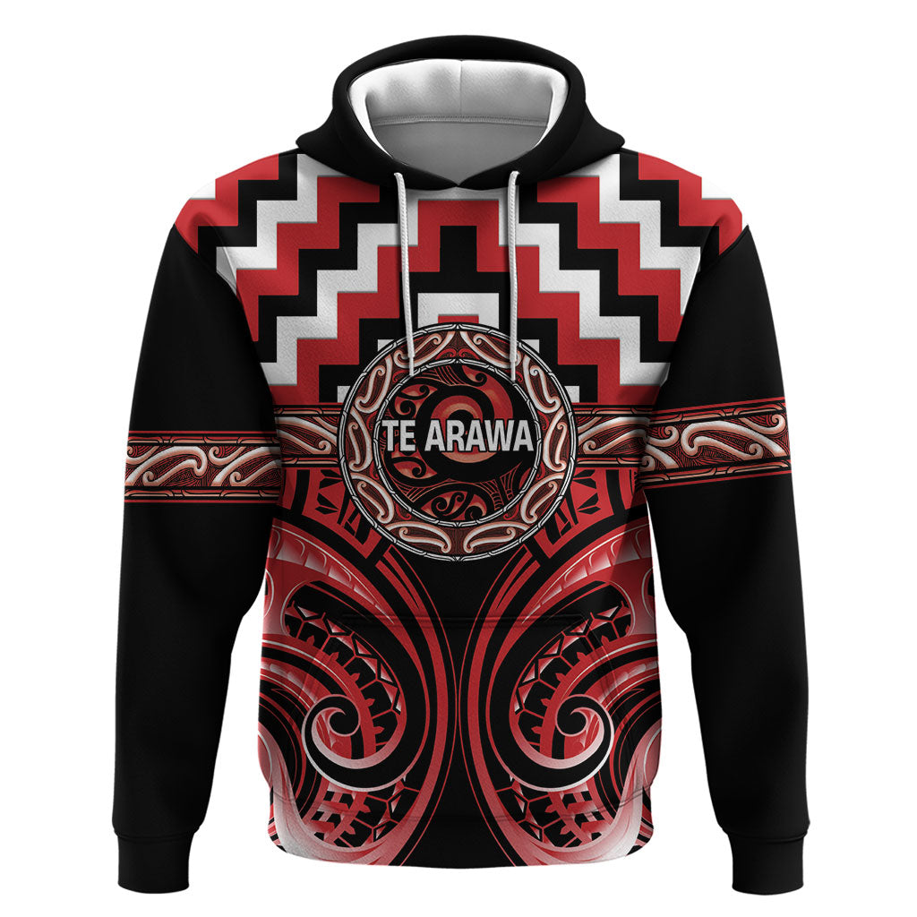 Aotearoa Te Arawa Personalised Zip Hoodie Maori Iwi Poutama Puhoro Tattoo LT14 Pullover Hoodie Red - Polynesian Pride