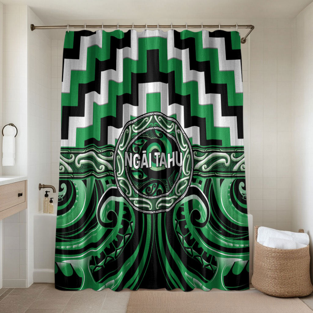 Aotearoa Ngai Tahu Bathroom Set Maori Iwi Poutama Puhoro Tattoo LT14 Shower Curtain Only Green - Polynesian Pride
