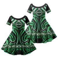 Aotearoa Ngai Tahu Personalised Family Matching Puletasi and Hawaiian Shirt Maori Iwi Poutama Puhoro Tattoo LT14 Daughter's Dress Green - Polynesian Pride
