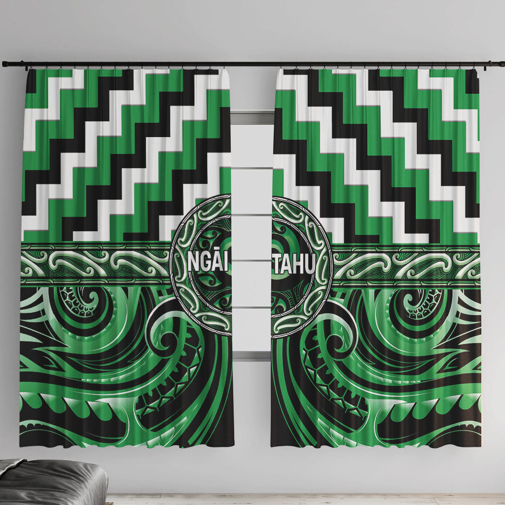 Aotearoa Ngai Tahu Window Curtain Maori Iwi Poutama Puhoro Tattoo LT14 With Hooks Green - Polynesian Pride