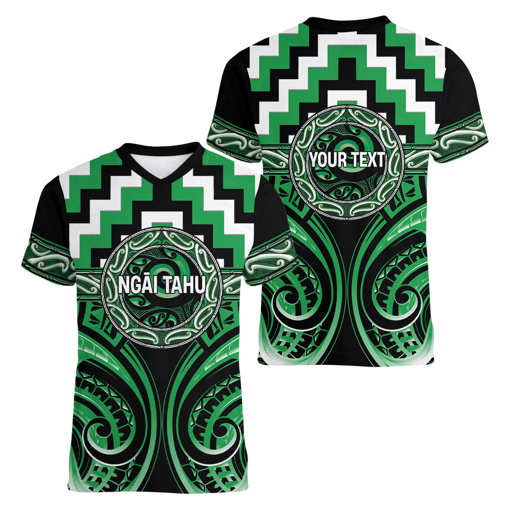 Aotearoa Ngai Tahu Personalised Women V-Neck T-Shirt Maori Iwi Poutama Puhoro Tattoo LT14 - Polynesian Pride