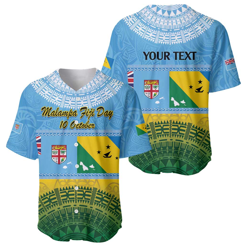 Personalised Malampa Fiji Day Baseball Jersey 10 October Fijian Tapa Flag Style LT14 - Polynesian Pride