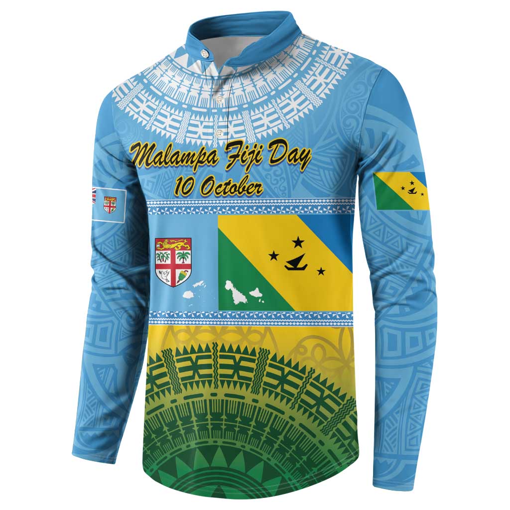 Personalised Malampa Fiji Day Button Sweatshirt 10 October Fijian Tapa Flag Style