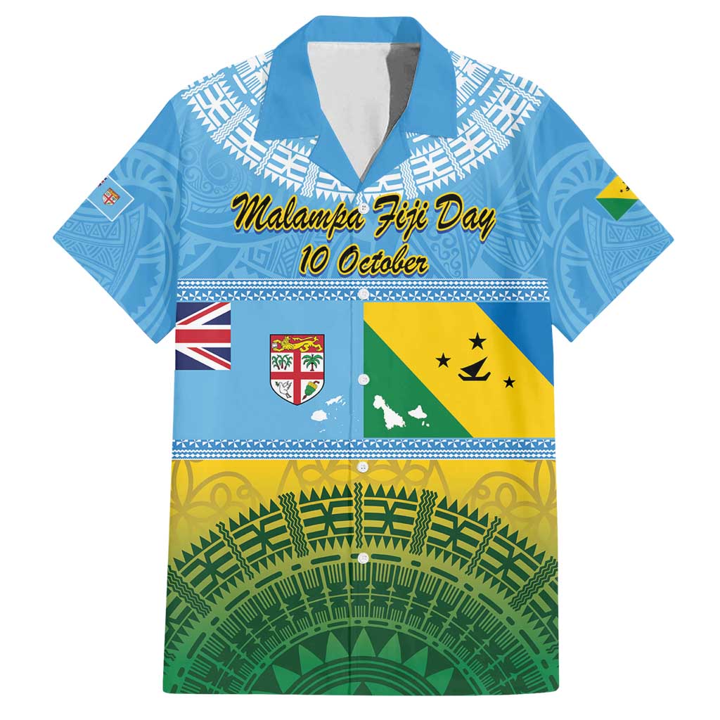 Personalised Malampa Fiji Day Family Matching Long Sleeve Bodycon Dress and Hawaiian Shirt 10 October Fijian Tapa Flag Style LT14 Dad's Shirt - Short Sleeve Blue - Polynesian Pride