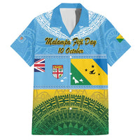 Personalised Malampa Fiji Day Family Matching Long Sleeve Bodycon Dress and Hawaiian Shirt 10 October Fijian Tapa Flag Style LT14 Dad's Shirt - Short Sleeve Blue - Polynesian Pride