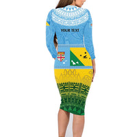 Personalised Malampa Fiji Day Family Matching Long Sleeve Bodycon Dress and Hawaiian Shirt 10 October Fijian Tapa Flag Style LT14 - Polynesian Pride