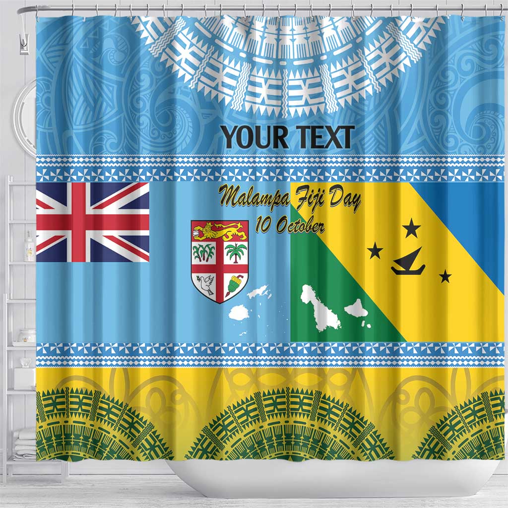 Personalised Malampa Fiji Day Shower Curtain 10 October Fijian Tapa Flag Style