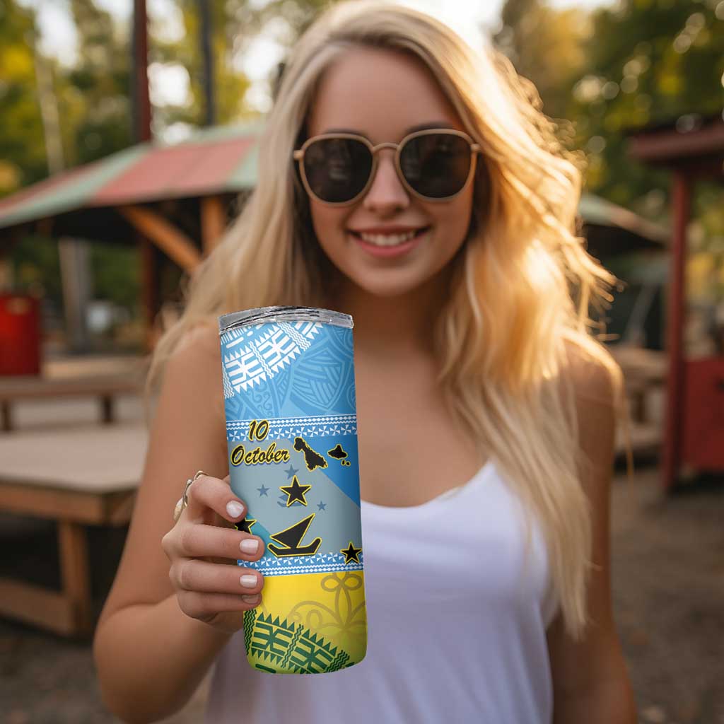 Malampa Fiji Day Skinny Tumbler 10 October Fijian Tapa Flag Style