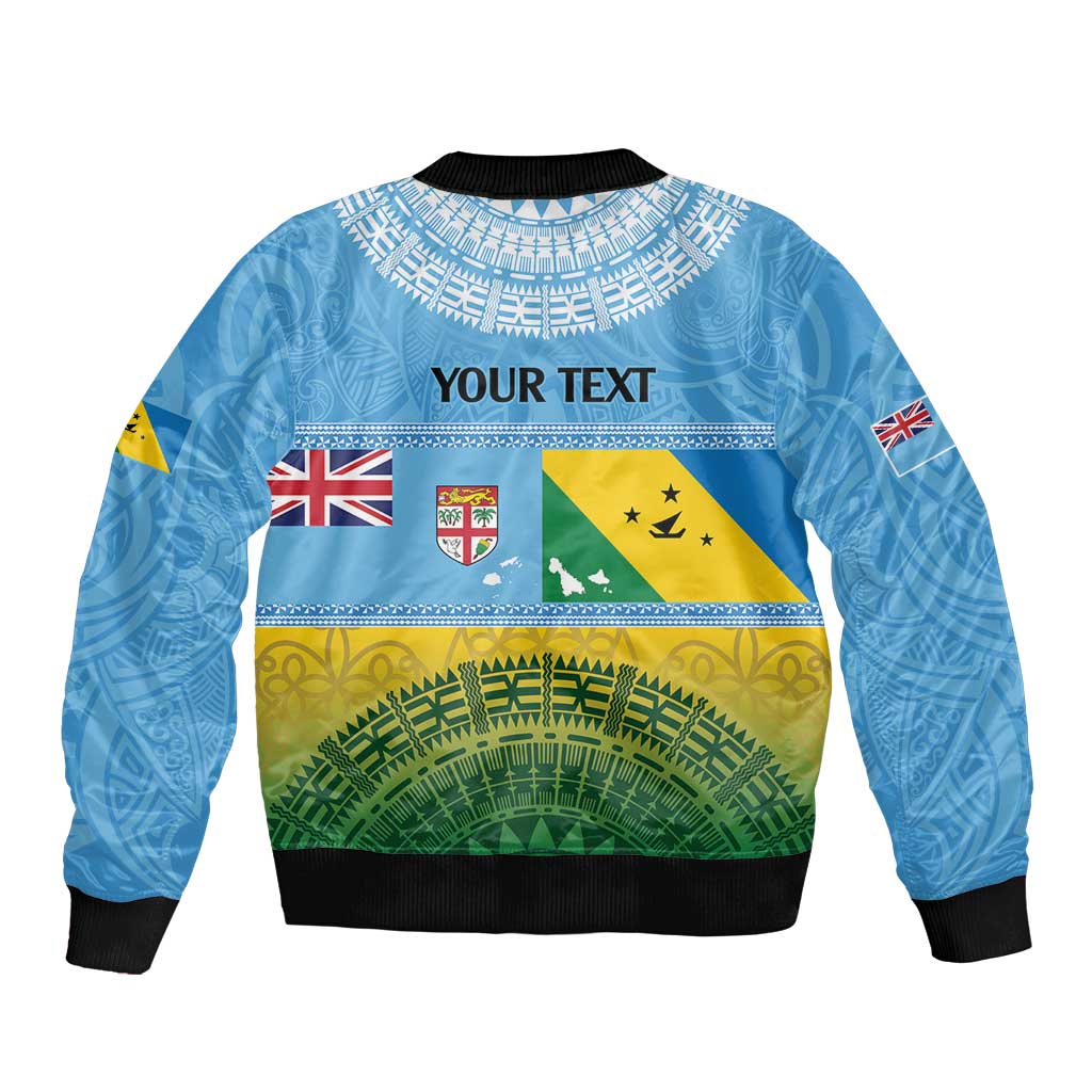 Personalised Malampa Fiji Day Sleeve Zip Bomber Jacket 10 October Fijian Tapa Flag Style