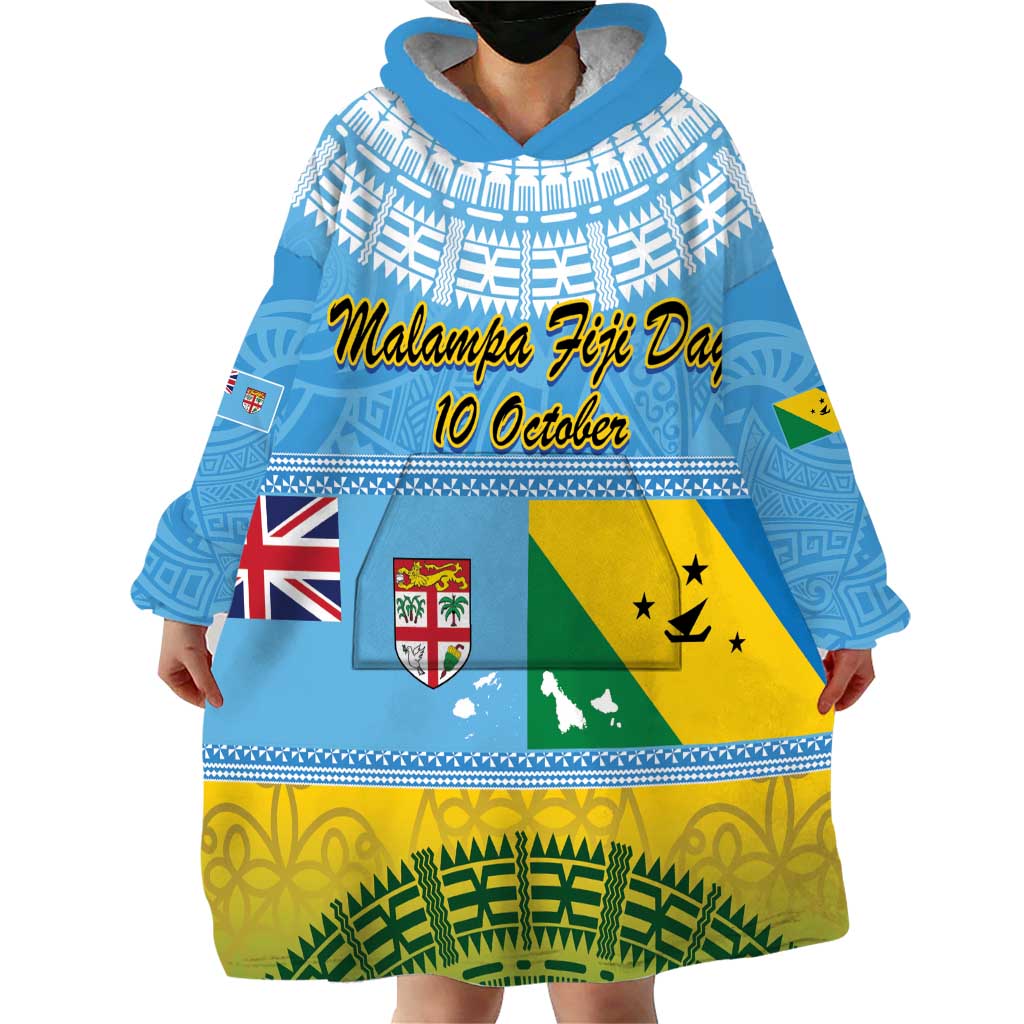 Personalised Malampa Fiji Day Wearable Blanket Hoodie 10 October Fijian Tapa Flag Style
